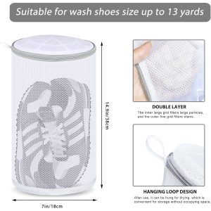Shoes Wash Bags,Sneaker Mesh Washing Bag,Shoe Cleaning Laundry Bag,Gray Zipper,Large Size,8 x 13.8 inch,Pack of 2 for Gym Shoes,Sneaker,Slipper and So on