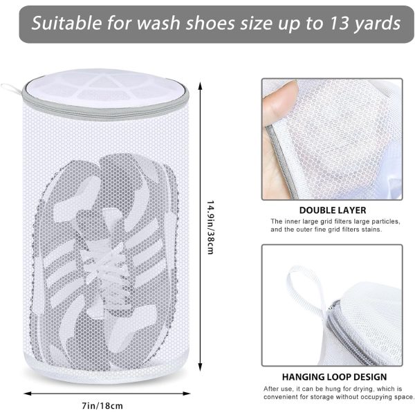 Shoes Wash Bags,Sneaker Mesh Washing Bag,Shoe Cleaning Laundry Bag,Gray Zipper,Large Size,8 x 13.8 inch,Pack of 2 for Gym Shoes,Sneaker,Slipper and So on
