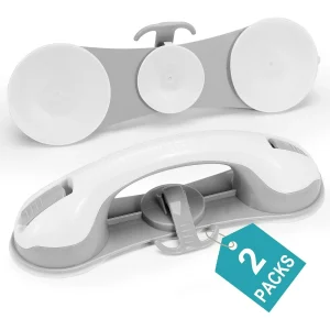 Grab Bars for Shower, 12 Inch Shower Handle 3 Strong Suction Cup Grab Bar with Hook, Safety Bars for Shower Chair Stool, Bathroom Grab Bar for Seniors, Elderly, Handicap (2 Pack)