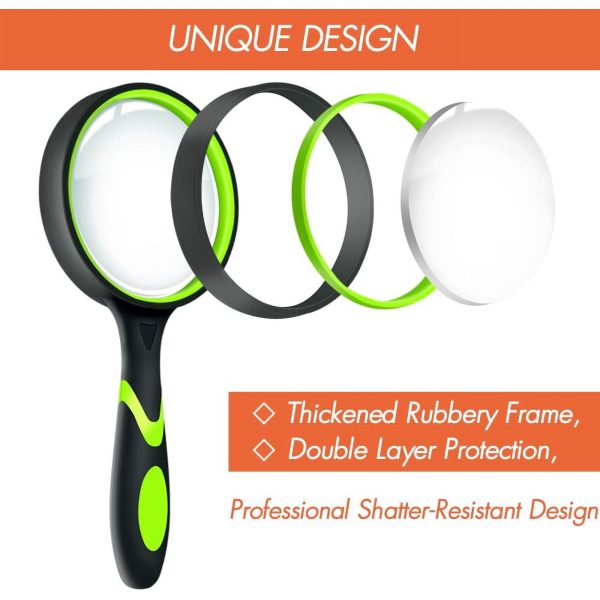 3 Pack Magnifying Glass, 10X Non-Slip Handheld Reading Magnifier for Kids and Seniors, 75mm Magnifying Glass Lens for Reading, Classroom Science, and Nature Exploration - Image 2