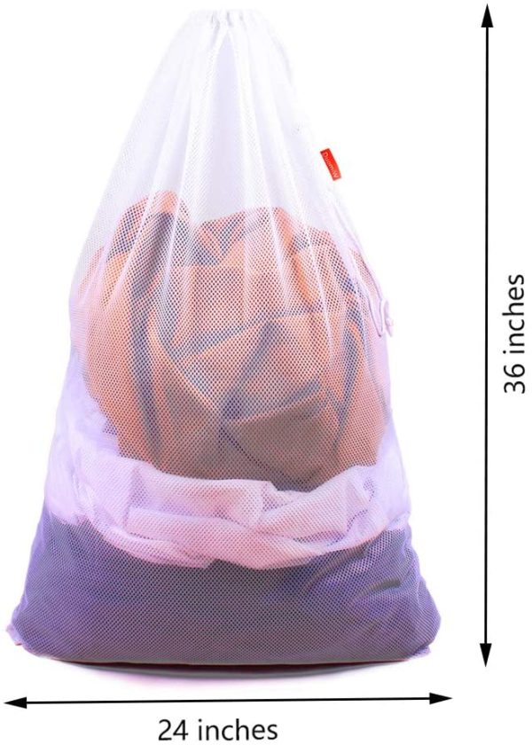 Mesh Laundry Bag Heavy Duty Drawstring Bag, Factories, College, Dorm, Travel and Apartment Dwellers, 24 x 36 Inches, 2 Pack, White - Image 2