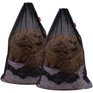 Mesh Laundry Bag Heavy Duty Drawstring Bag, Factories, College, Dorm, Travel and Apartment Dwellers, 24 x 36 Inches, 2 Pack, Black