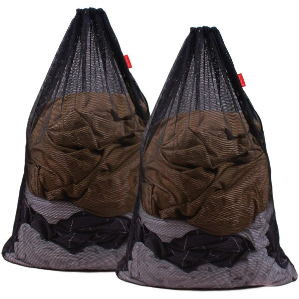 Mesh Laundry Bag Heavy Duty Drawstring Bag, Factories, College, Dorm, Travel and Apartment Dwellers, 24 x 36 Inches, 2 Pack, Black