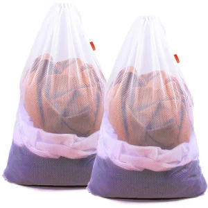 Mesh Laundry Bag Heavy Duty Drawstring Bag, Factories, College, Dorm, Travel and Apartment Dwellers, 24 x 36 Inches, 2 Pack, White