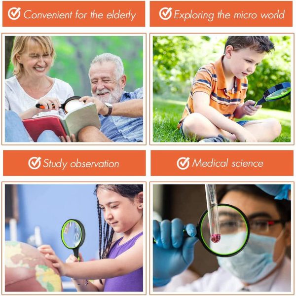 3 Pack Magnifying Glass, 10X Non-Slip Handheld Reading Magnifier for Kids and Seniors, 75mm Magnifying Glass Lens for Reading, Classroom Science, and Nature Exploration - Image 3