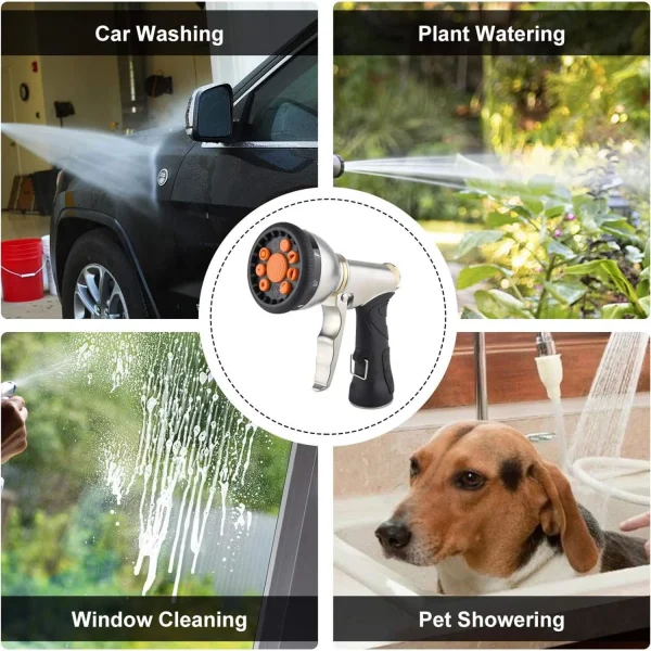 Garden Hose Nozzles 9 Adjustable Patterns Hose Spray Nozzle Heavy Duty Metal Hose Nozzle Spray Gun Slip Resistant Water Sprayer for Cleaning/Watering Lawn Garden/Pets Shower/Car Washing - Image 4