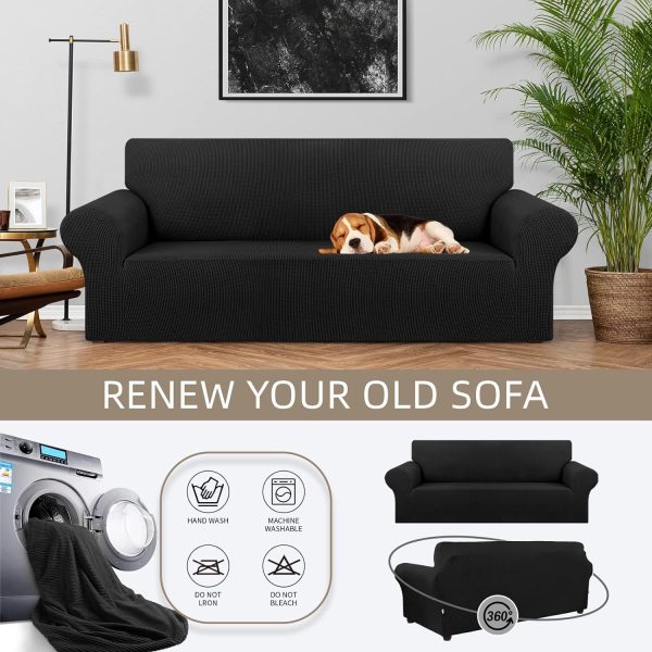 Stretch Sofa Cover Slipcover ，Couch Covers for 3 Cushion Couch Sofa pet Friendly (79"-94") Furniture Protector Sofa with Elastic Bottom for Kids,Dog, Jacquard Small Checked(Large,Black) - Image 3