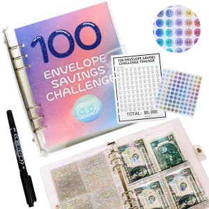 100 Envelopes Money Saving Challenge, 2024 New & Shiny 100 Envelope Challenge Binder, Easy and Funny Way to Save $5,050 Budget Planner, 100-Day Envelope Challenge Kit Money Saving Binder