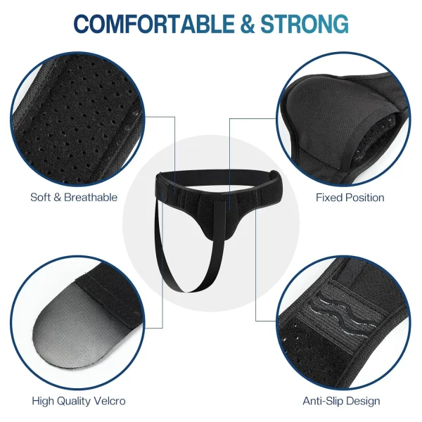 Hernia Belt for Men & Women - Left/Right Side Inguinal Hernia Support with Removable Compression Pads, Black (M) - Image 2