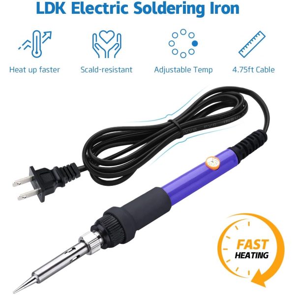 Soldering Iron Kit Electric 60W 110V Adjustable Temperature Soldering Gun Welding Tools, 5pcs Replacement Tips and Solder Wire Tube (Basic) - Image 4