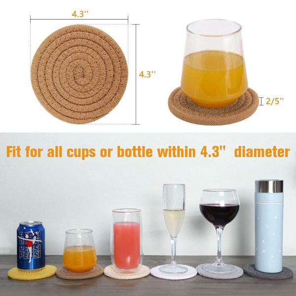 6 Pcs Coasters for Drinks,Super Absorbent Drink Coasters, Stylish Handmade Round Woven Coaster for Coffee Table Tabletop Protection Housewarming Gift for Home Decor - 4.3 Inches, Brown - Image 4