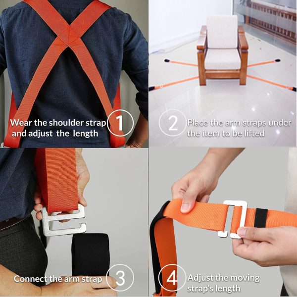 Holytech Moving Straps 2-Person Lifting Straps for Moving Furniture, Appliances, Mattresses or Any Item up to 800 lbs Orange - Image 2