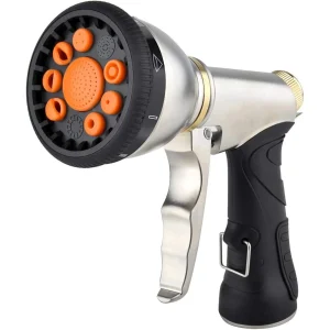 Garden Hose Nozzles 9 Adjustable Patterns Hose Spray Nozzle Heavy Duty Metal Hose Nozzle Spray Gun Slip Resistant Water Sprayer for Cleaning/Watering Lawn Garden/Pets Shower/Car Washing