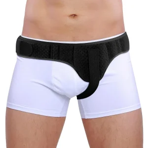 Hernia Belt for Men & Women - Left/Right Side Inguinal Hernia Support with Removable Compression Pads, Black (M)