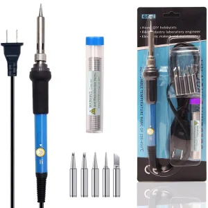 Soldering Iron Kit Electric 60W 110V Adjustable Temperature Soldering Gun Welding Tools, 5pcs Replacement Tips and Solder Wire Tube (Basic)