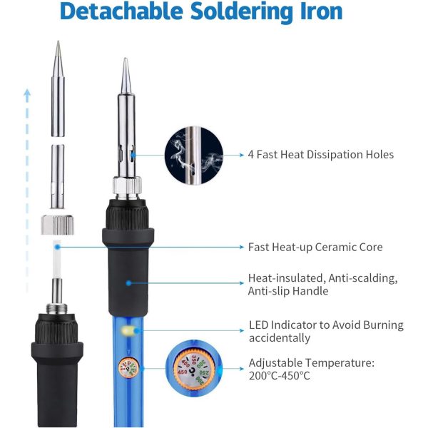 Soldering Iron Kit Electric 60W 110V Adjustable Temperature Soldering Gun Welding Tools, 5pcs Replacement Tips and Solder Wire Tube (Basic) - Image 3