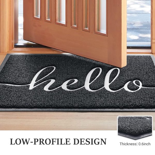 Door Mat (30"x17.5",Black), Welcome Mat Low Profile Floor Mat Front Doormat Non Slip Mats for Entryway, Patio, High Traffic Areas - Image 2