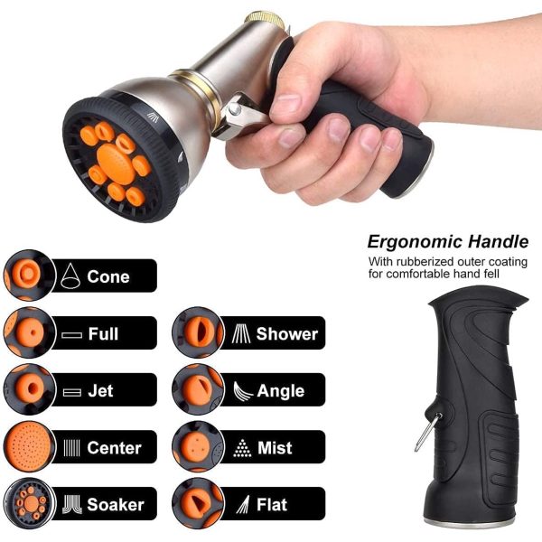 Garden Hose Nozzles 9 Adjustable Patterns Hose Spray Nozzle Heavy Duty Metal Hose Nozzle Spray Gun Slip Resistant Water Sprayer for Cleaning/Watering Lawn Garden/Pets Shower/Car Washing - Image 2