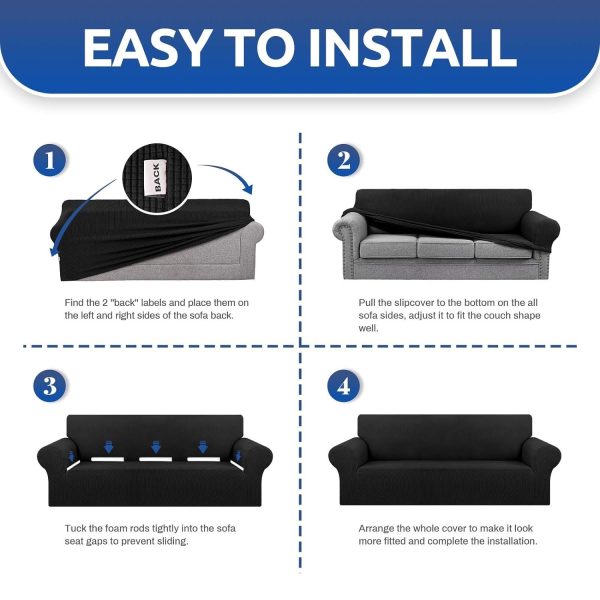 Stretch Sofa Cover Slipcover ，Couch Covers for 3 Cushion Couch Sofa pet Friendly (79"-94") Furniture Protector Sofa with Elastic Bottom for Kids,Dog, Jacquard Small Checked(Large,Black) - Image 2