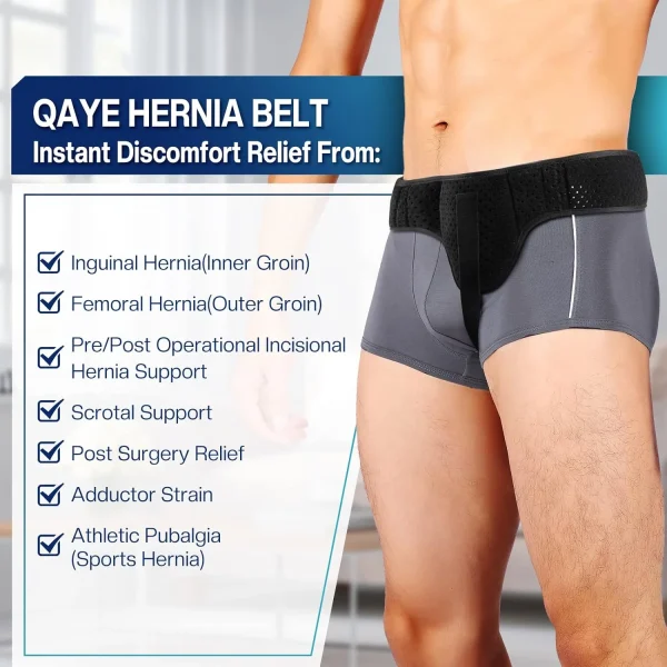 Hernia Belt for Men & Women - Left/Right Side Inguinal Hernia Support with Removable Compression Pads, Black (M) - Image 4