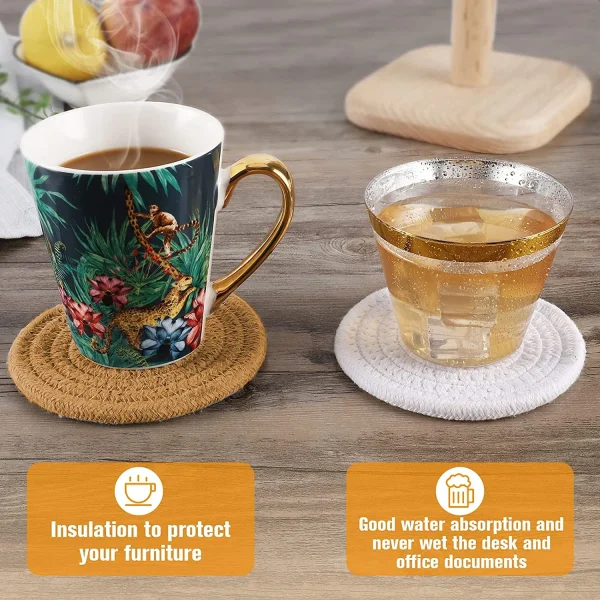 6 Pcs Coasters for Drinks,Super Absorbent Drink Coasters, Stylish Handmade Round Woven Coaster for Coffee Table Tabletop Protection Housewarming Gift for Home Decor - 4.3 Inches, Brown - Image 5